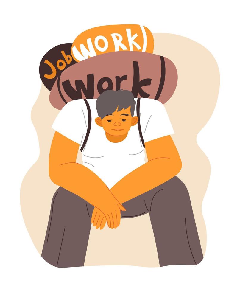 Exhausted and overworked man, tired character vector