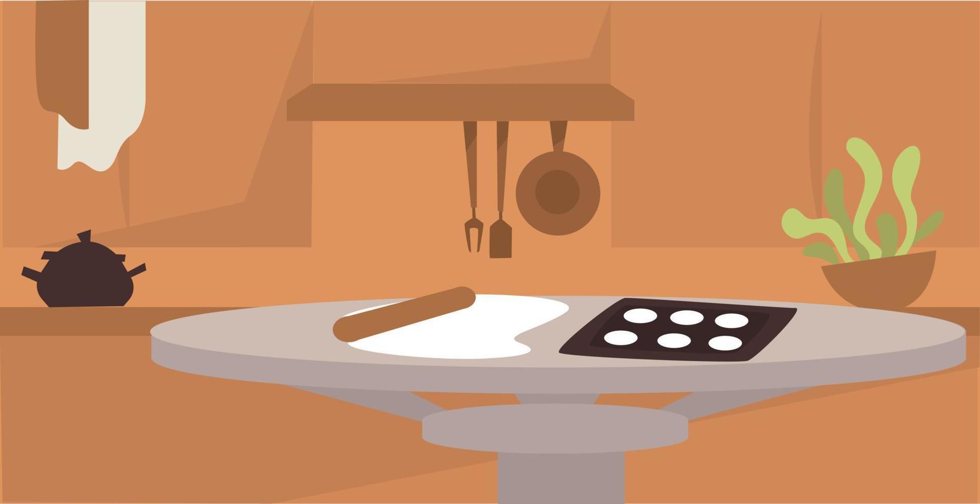 diseño de interiores de cocina, mesa con cocina vector