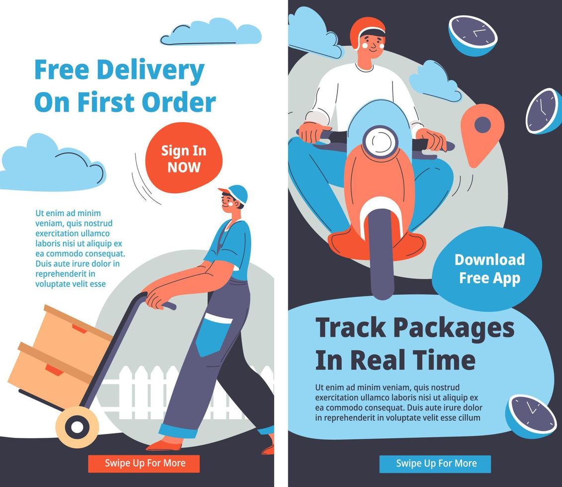 Free delivery on first order, track package time vector