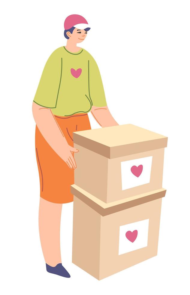 Man collecting goods for charity and donation vector