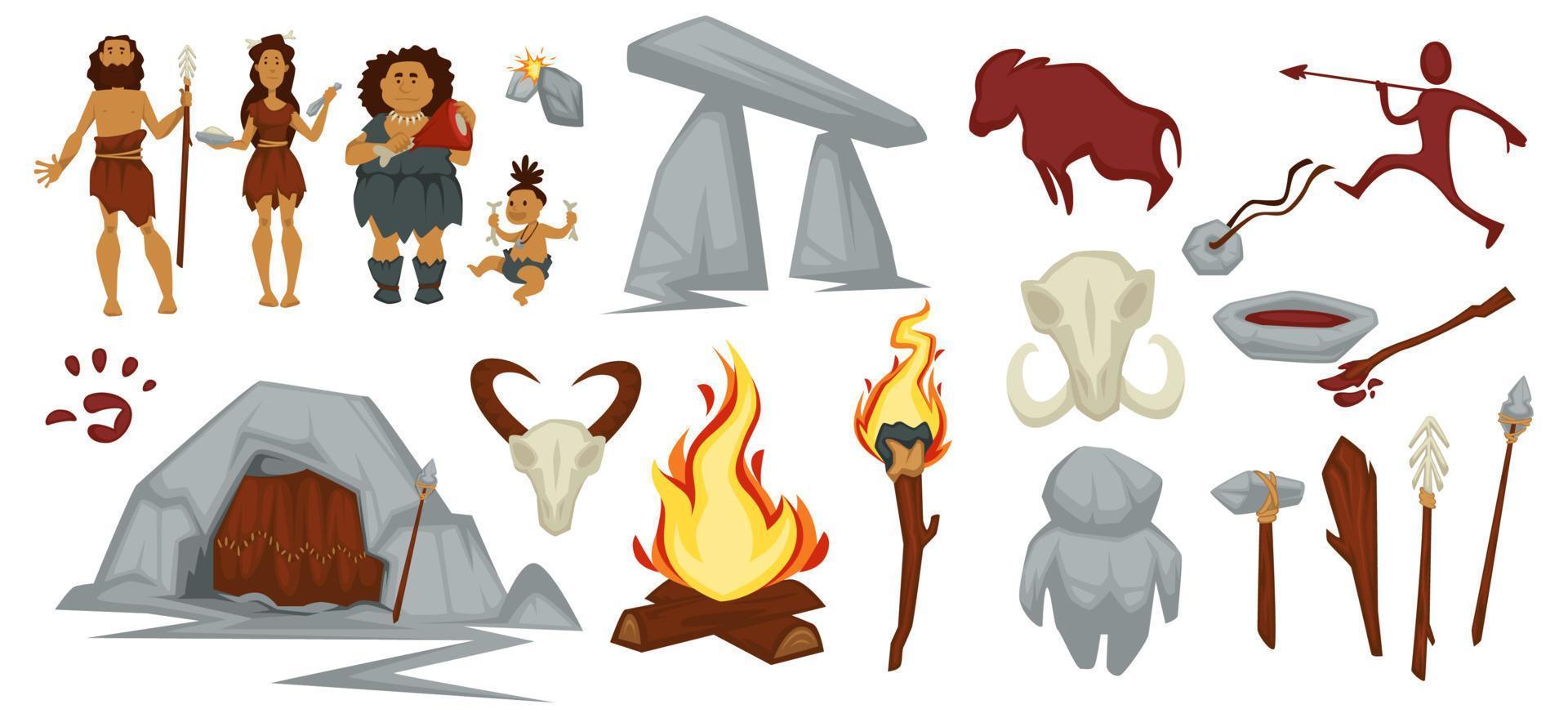 Cave people from stone age period culture vector