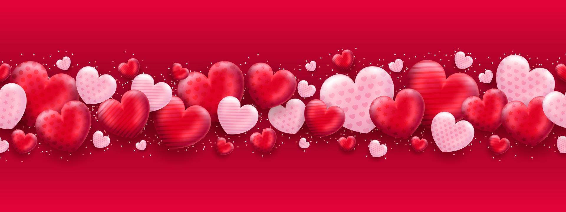 Happy Valentines Day greeting Background, set of abstract backgrounds with love ornament and pattern pink color for banner, poster, cover design templates, social media feed wallpaper stories vector