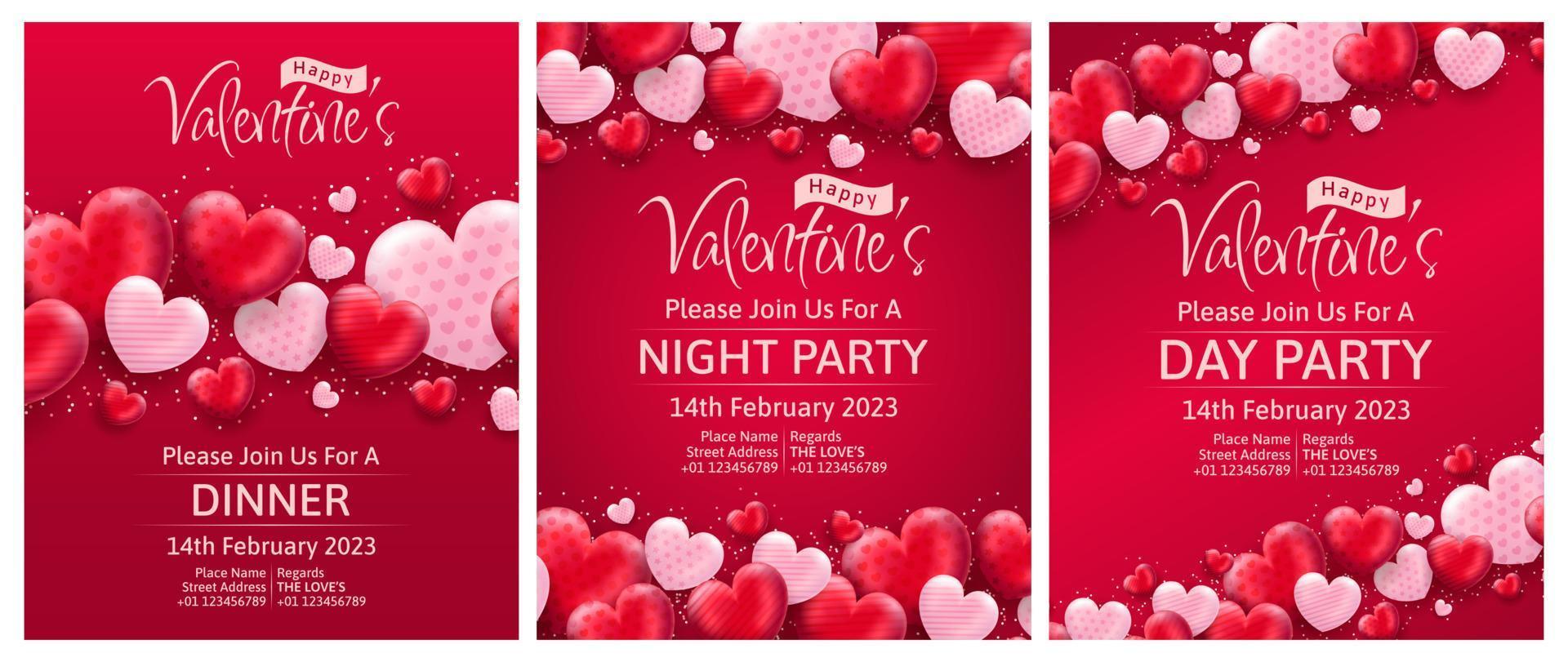 Template invitation for Happy Valentines Day greeting, abstract love backgrounds ornament for banner, poster, cover design templates, social media feed wallpaper stories vector