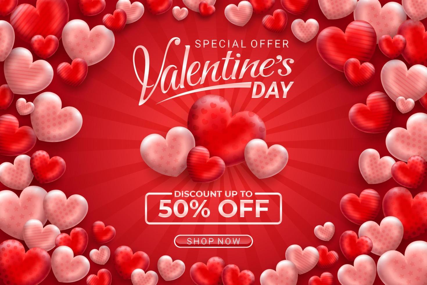 venta oferta especial feliz día de san valentín fondo de saludo, conjunto de fondos abstractos con amor y patrón de color rosa para pancarta, afiche, plantillas de diseño de portada, historia de papel tapiz de alimentación de medios sociales vector