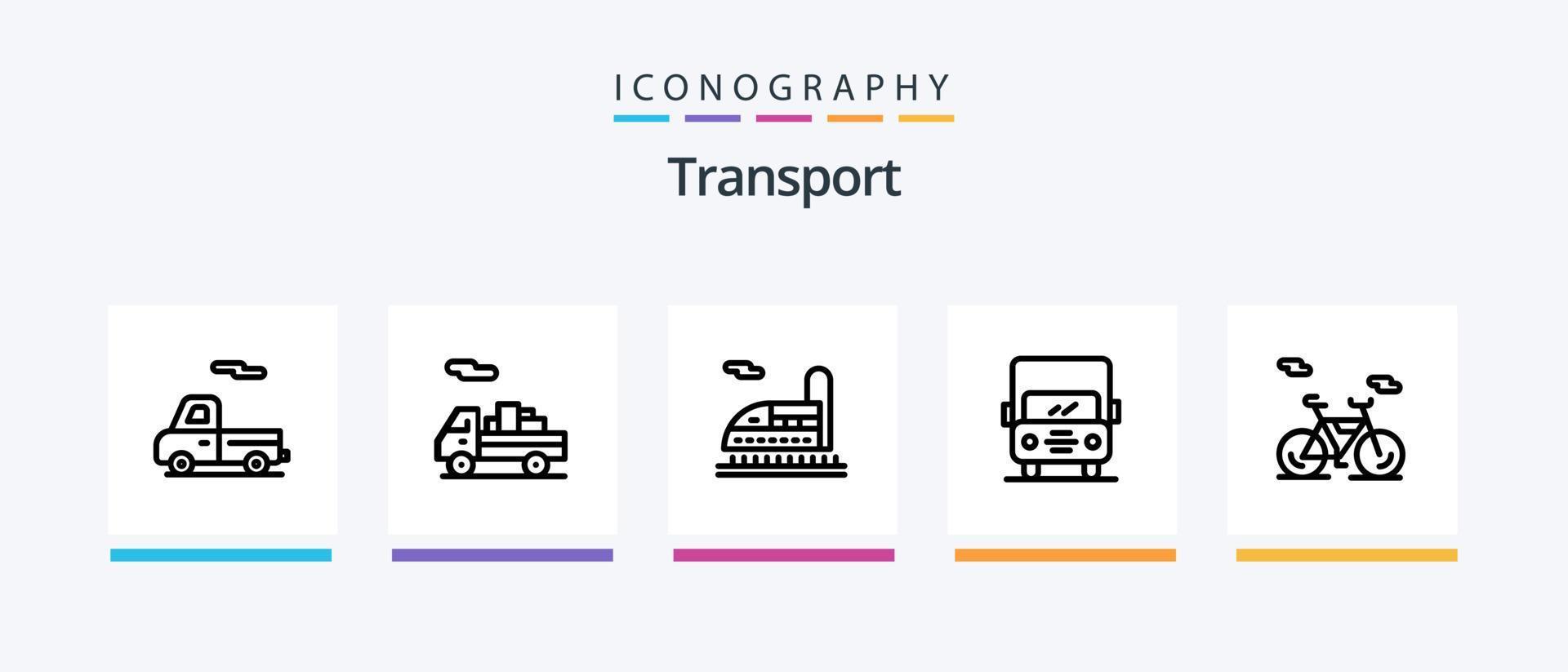 paquete de iconos de la línea de transporte 5 que incluye. tranvía gente. tren. transporte. diseño de iconos creativos vector