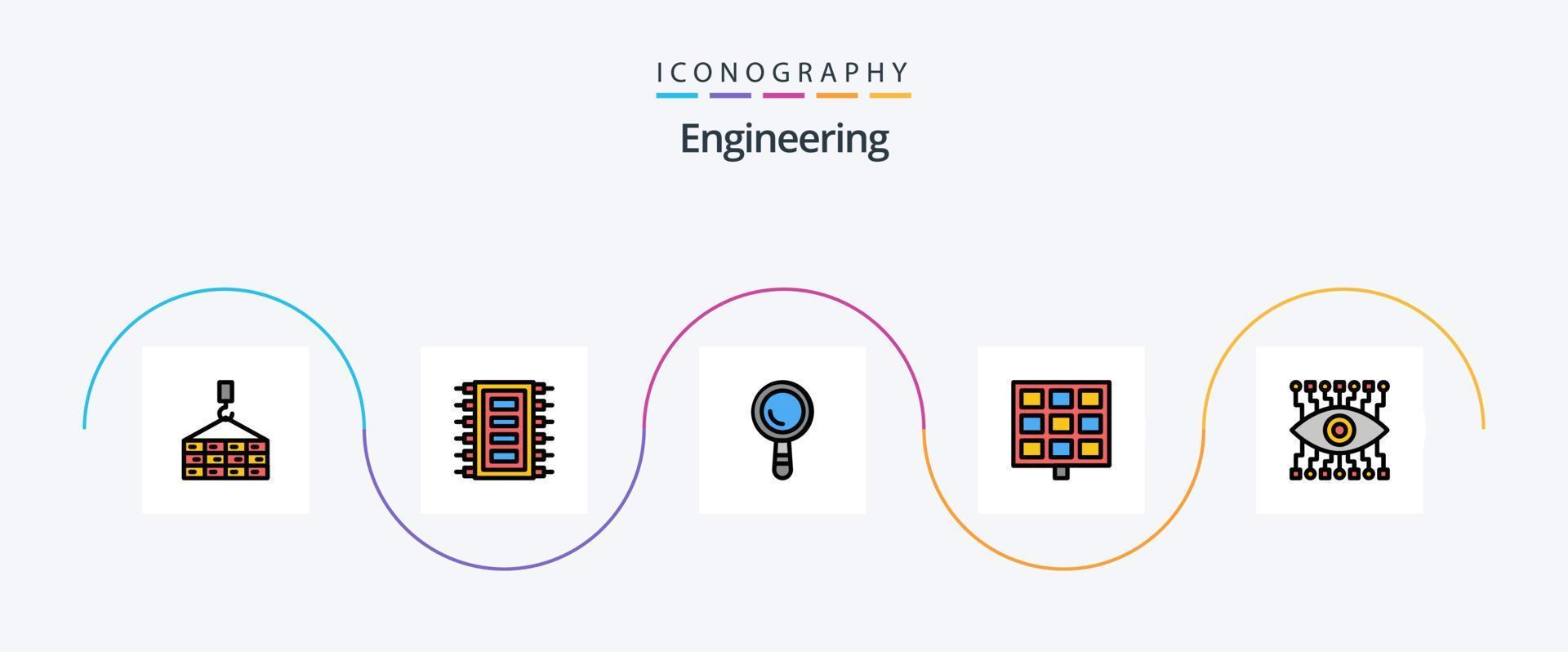 Engineering Line Filled Flat 5 Icon Pack Including construction. eye. connect. construction. panel vector