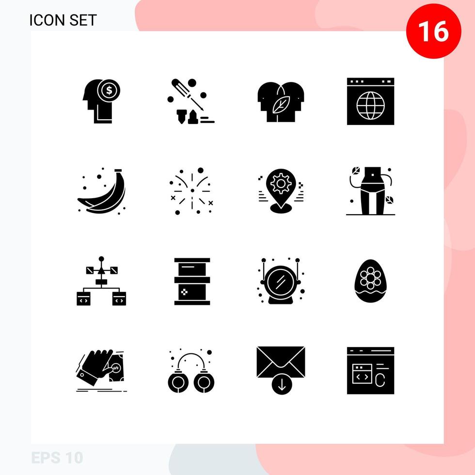 Pictogram Set of 16 Simple Solid Glyphs of food website eco url globe Editable Vector Design Elements