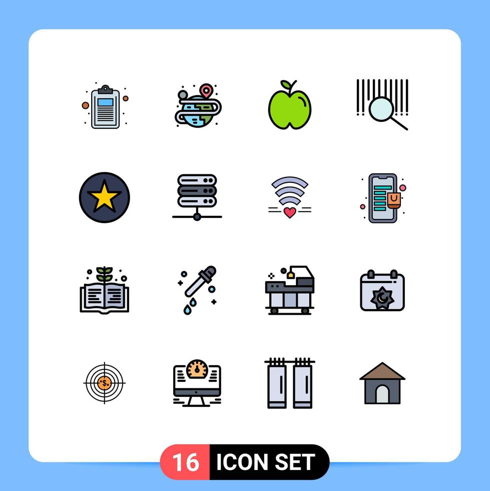 16 signos de línea rellenos de color plano universal símbolos de estudio de producto de mapa de búsqueda multimedia elementos de diseño de vector creativo editable