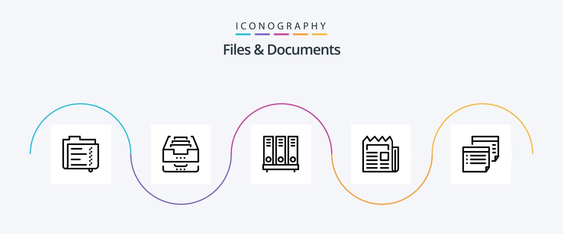 Files And Documents Line 5 Icon Pack Including newsletter. media. document. file. database vector