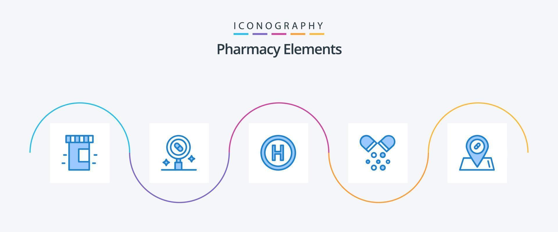 paquete de iconos azul 5 de elementos de farmacia que incluye píldoras. médico. hospital. pastillas médico vector