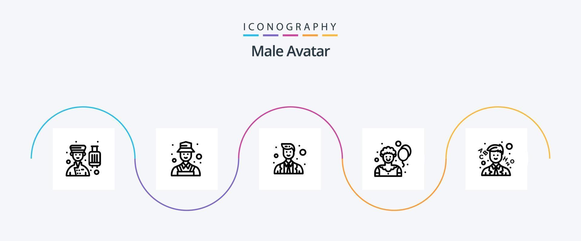 paquete de iconos de la línea 5 de avatar masculino que incluye la escuela. bufón. detectar. payaso. policía vector