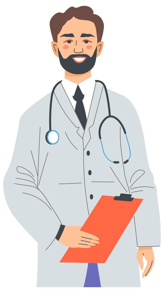 Medical worker, doctor with notebook examining vector