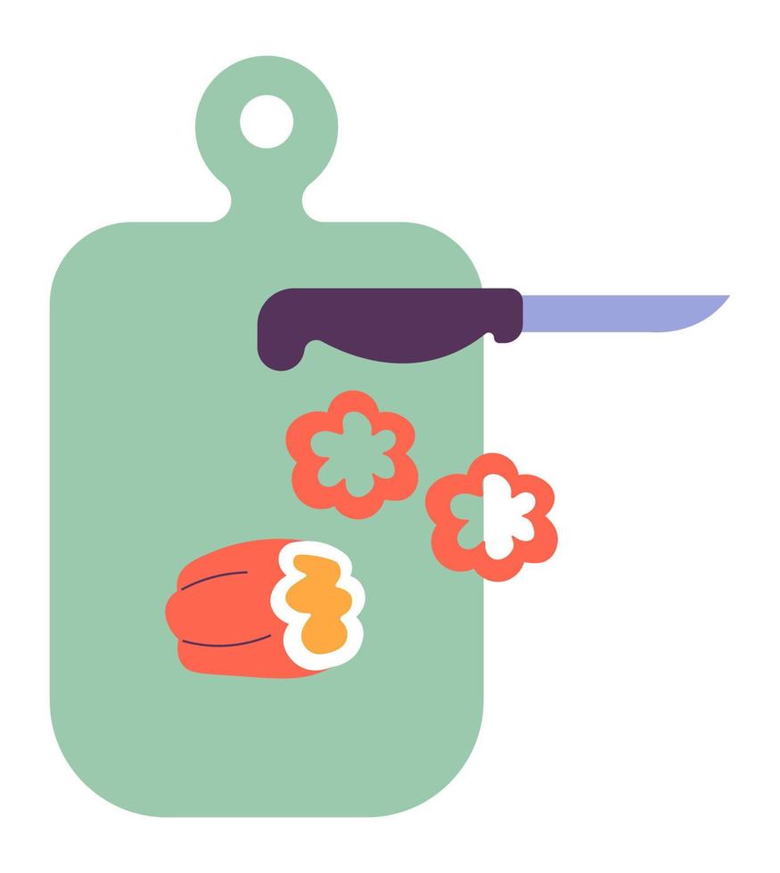 Cutting bell pepper, board and knife for cooking vector