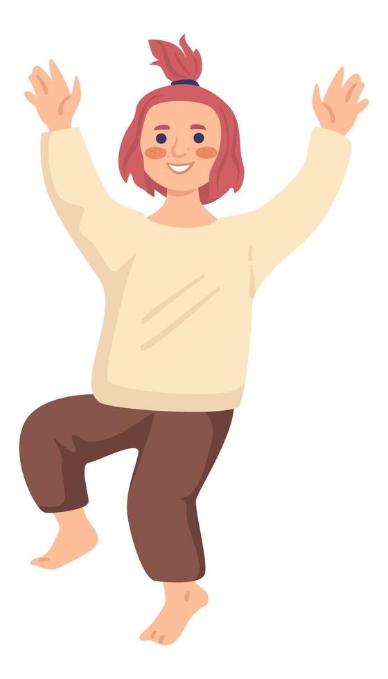 Girl kid dancing and moving, cheerful kid vector