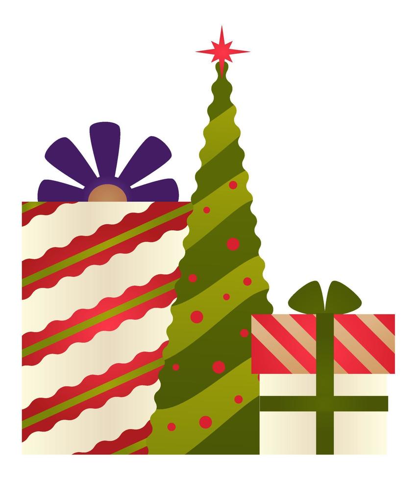 Xmas and new year presents and pine tree vector