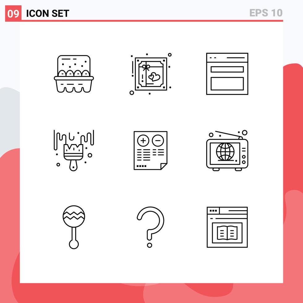 Pictogram Set of 9 Simple Outlines of pros hobbies romantic color user Editable Vector Design Elements