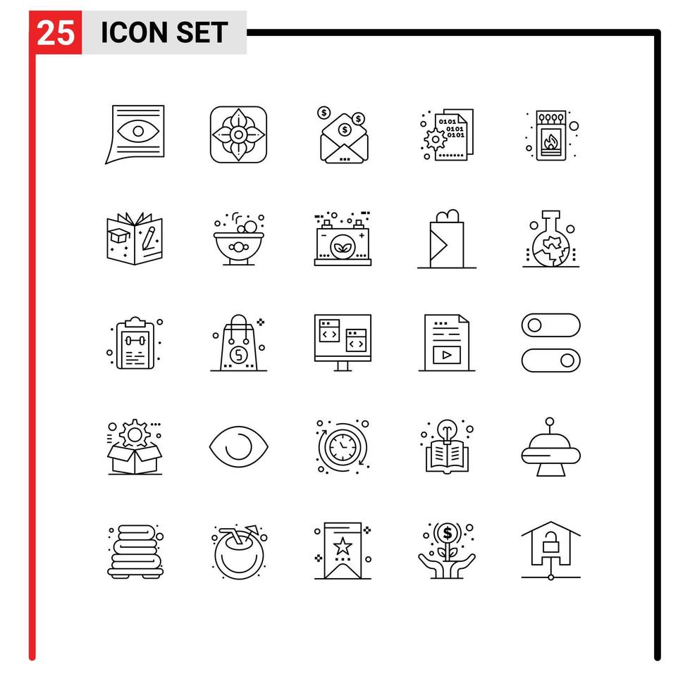 Set of 25 Commercial Lines pack for box page business code browser Editable Vector Design Elements