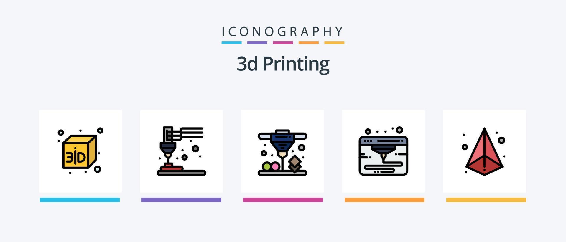 3d Printing Line Filled 5 Icon Pack Including . printerd. geometric. laptop. triangle. Creative Icons Design vector