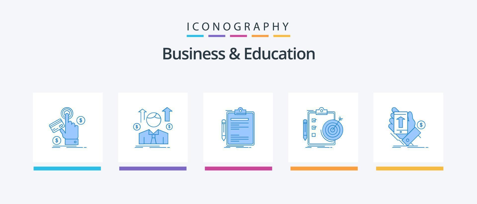 Business And Education Blue 5 Icon Pack Including analytics. goals. employee. clip board. business. Creative Icons Design vector