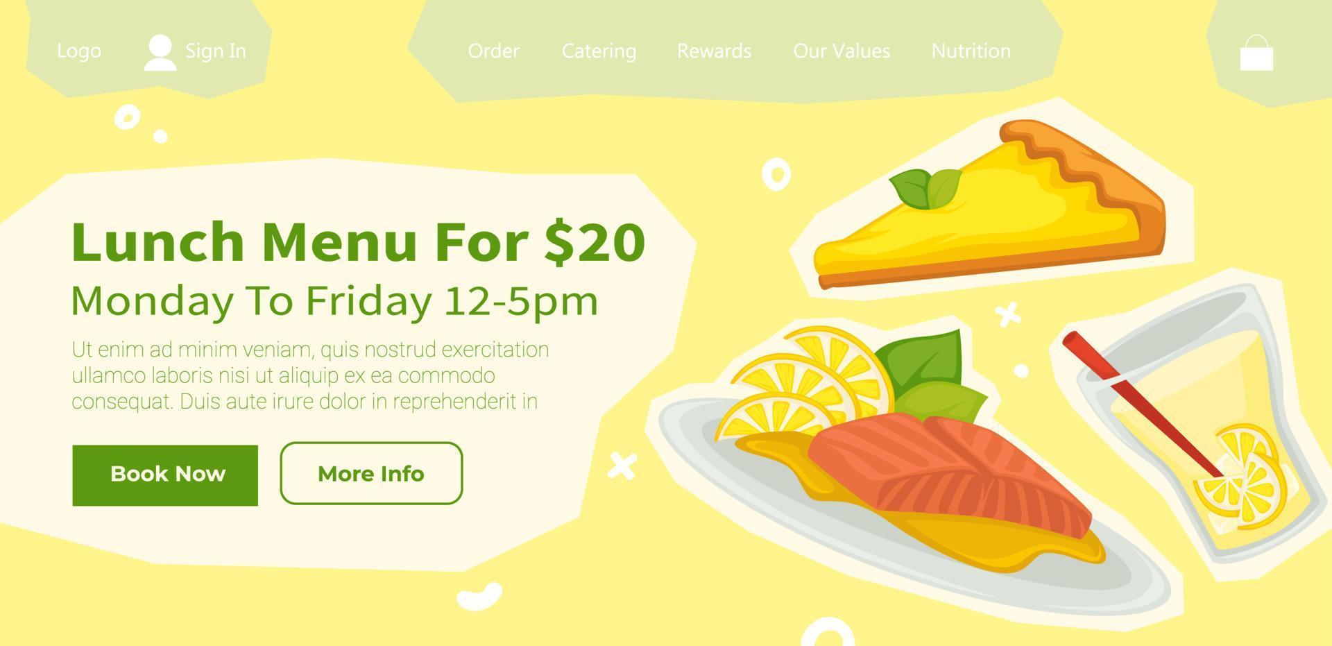 Lunch menu, monday to friday, restaurant website vector