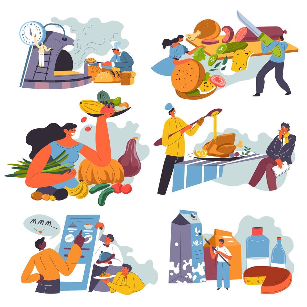 Food and dishes, restaurant or cafe with meal vector