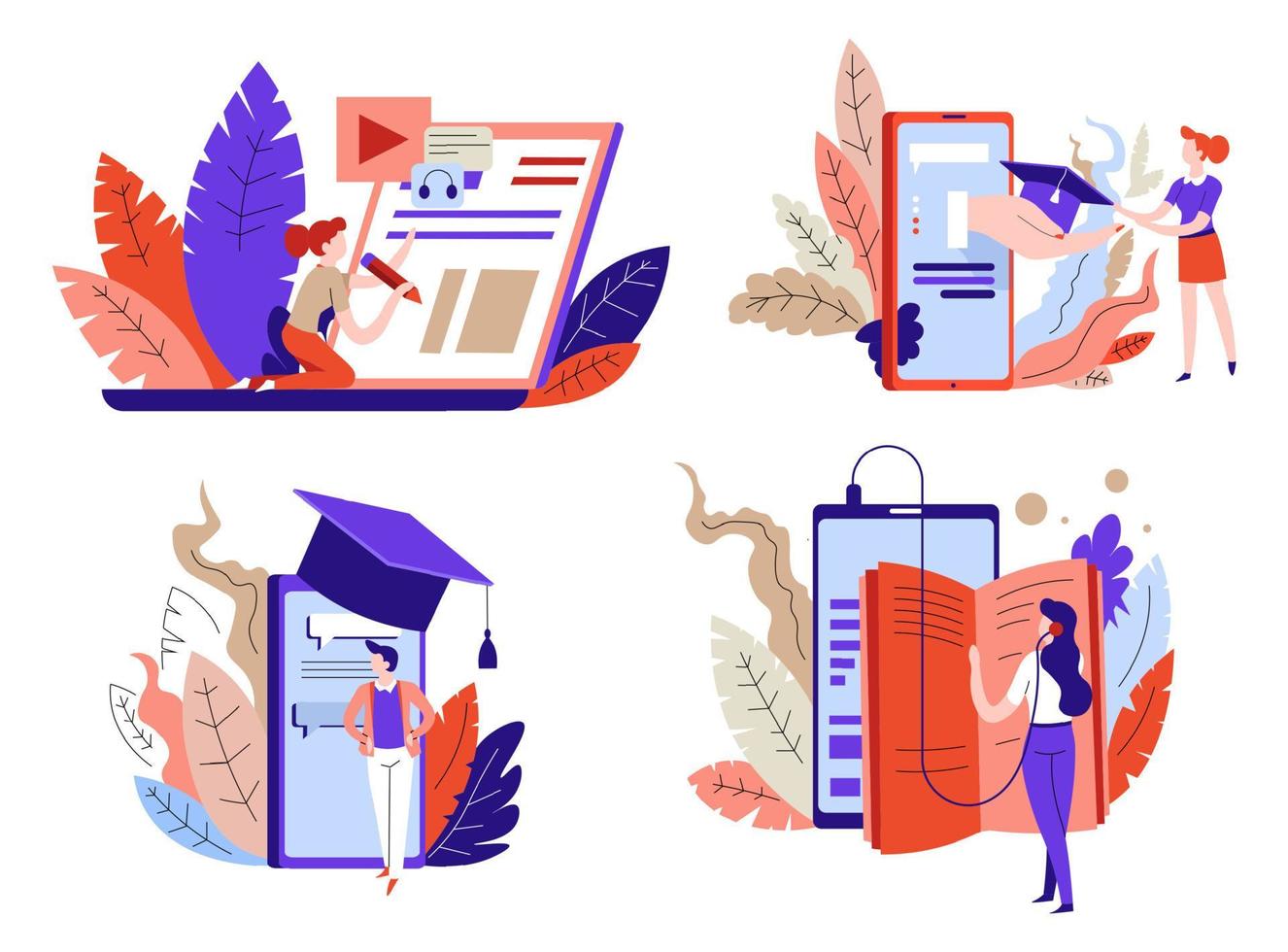 Education online, students with books and gadgets vector