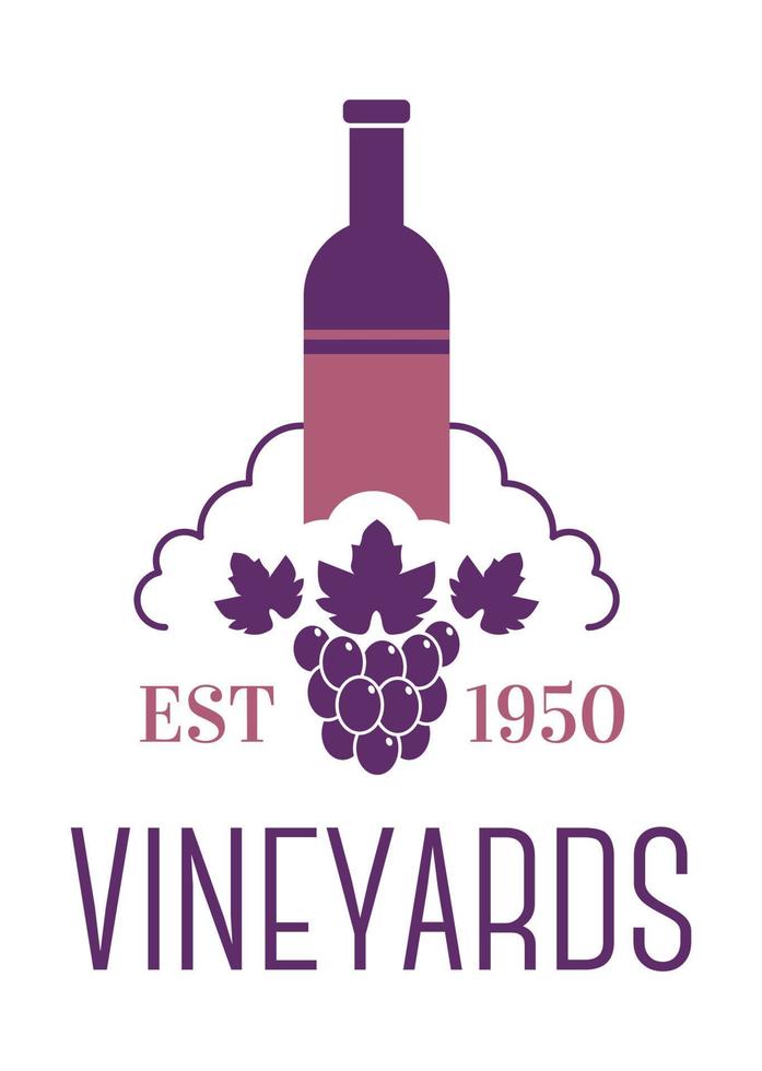 Vineyards bottle of wine with ripe grapes bunch vector