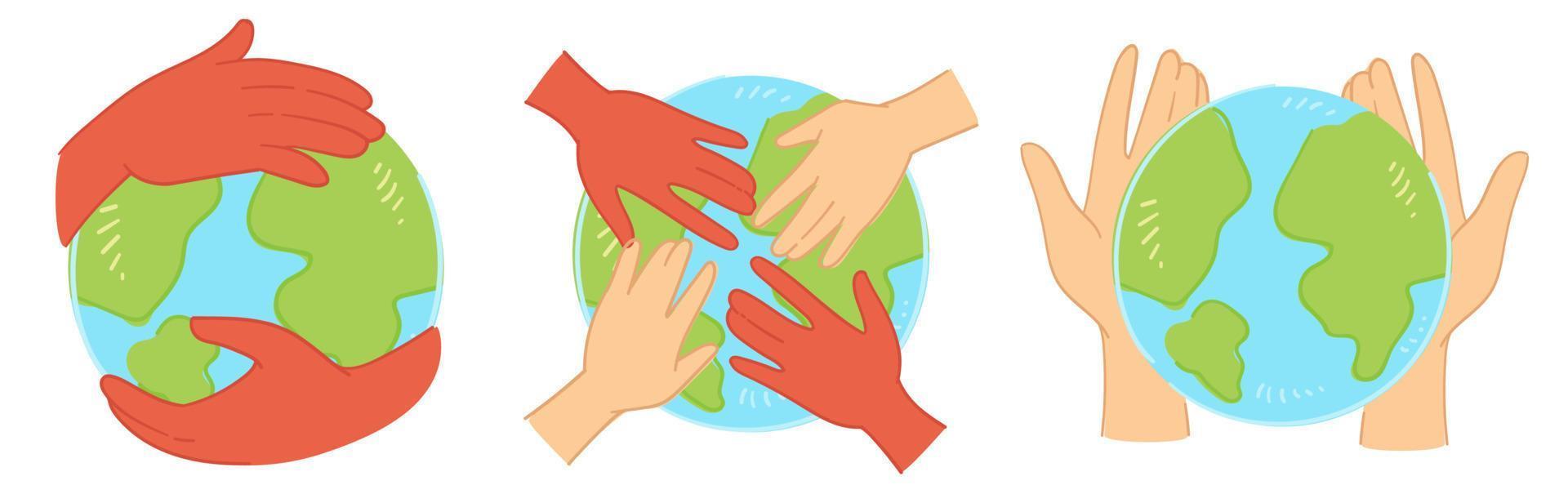 Diverse people protecting mother earth ecology vector