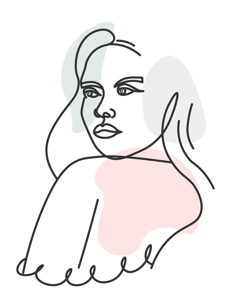 Feminine lady minimalist art line portrait vector