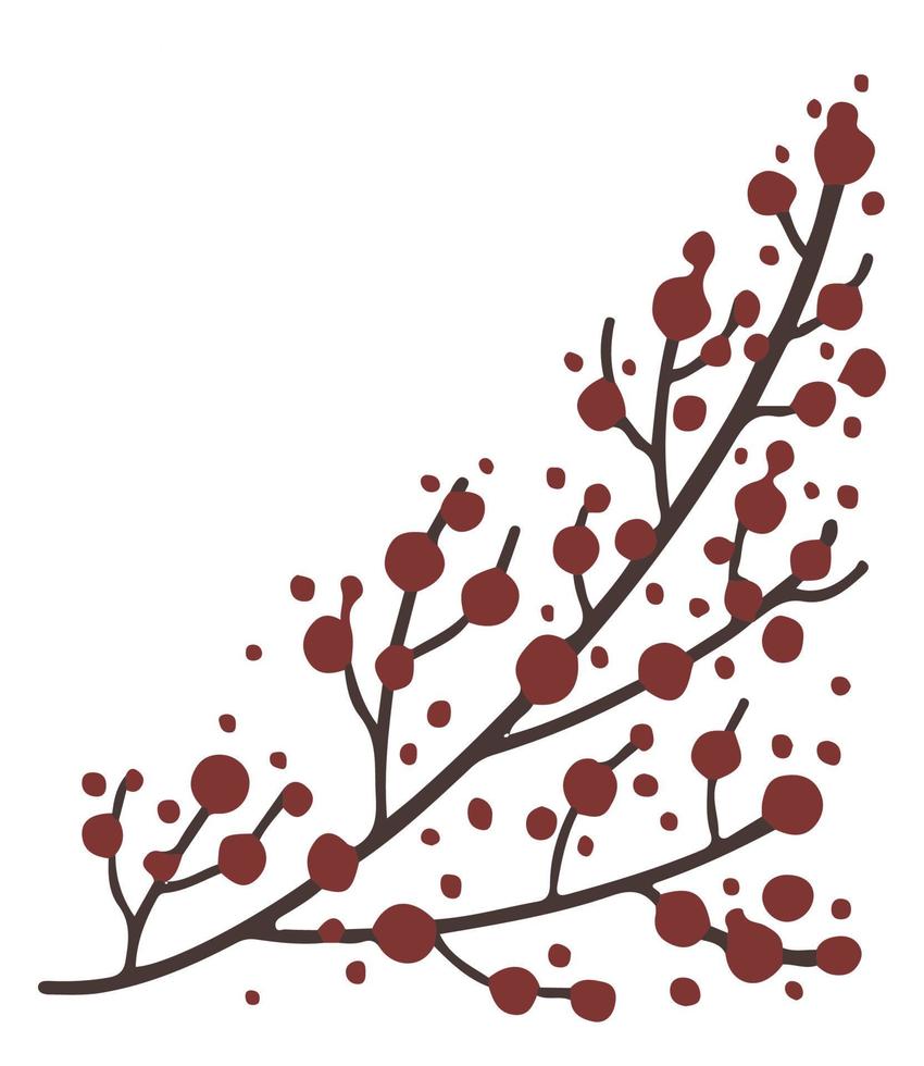 ramas con bayas rojas, muérdago de invierno de navidad vector