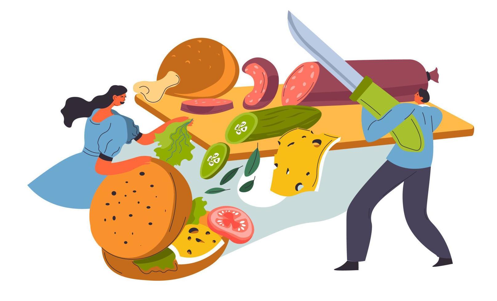 Making sandwich from vegetables and sausage vector