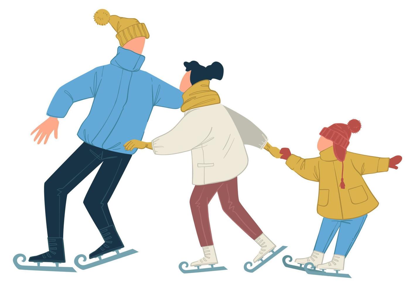 Daddy with daughters ice skating on rink winter vector
