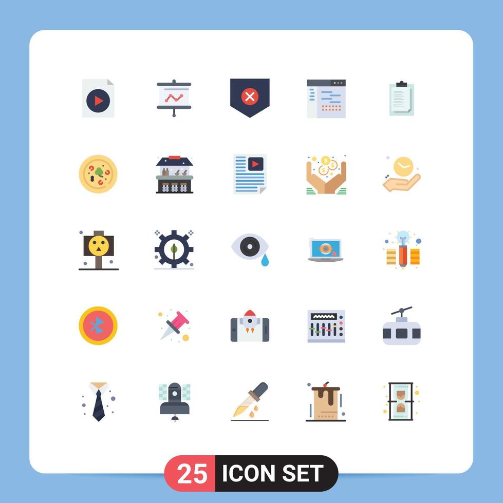 25 User Interface Flat Color Pack of modern Signs and Symbols of report card source security page design Editable Vector Design Elements