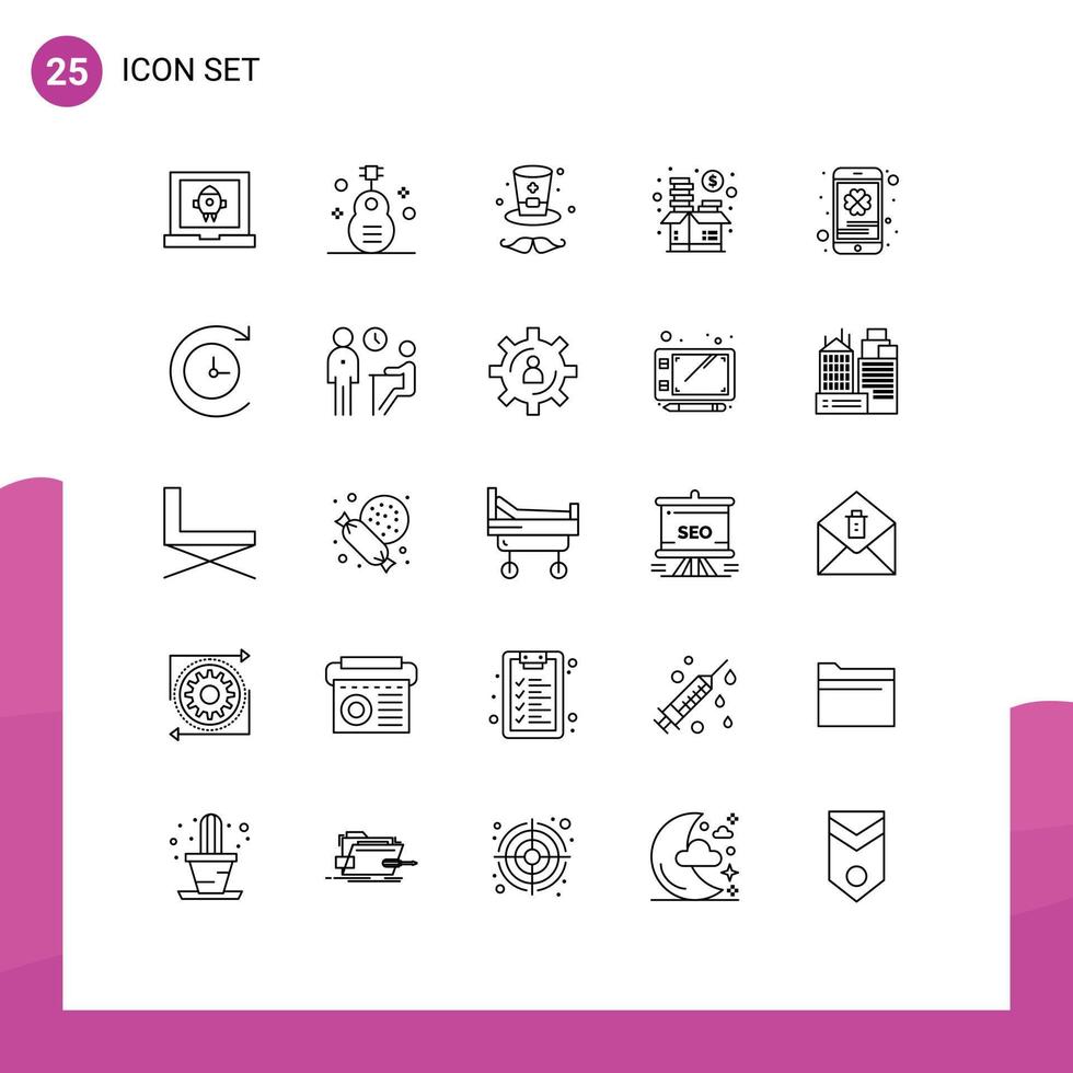 Modern Set of 25 Lines and symbols such as cell phone fund music stock funding Editable Vector Design Elements