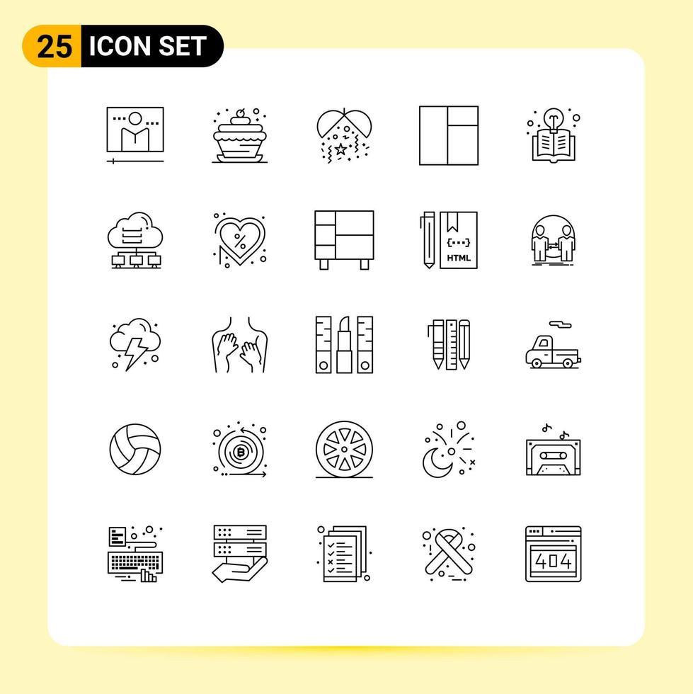 Universal Icon Symbols Group of 25 Modern Lines of light bulb education cupcake food book grid Editable Vector Design Elements
