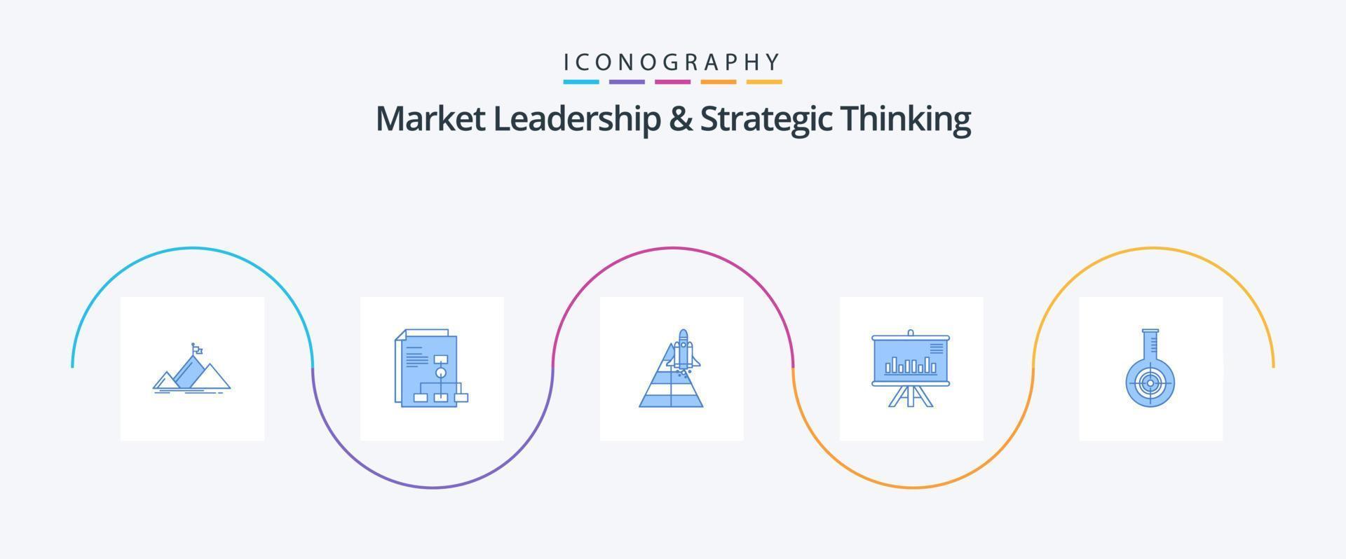 paquete de iconos azul 5 de liderazgo de mercado y pensamiento estratégico que incluye gráfico. presentación. factura. lanzamiento. aeronave vector