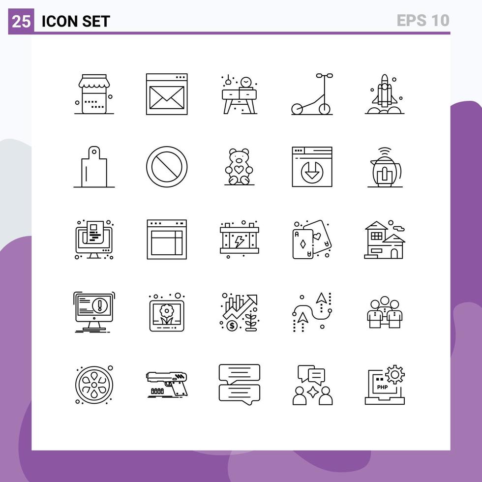 25 Creative Icons Modern Signs and Symbols of spaceship launcher home transport scooter Editable Vector Design Elements