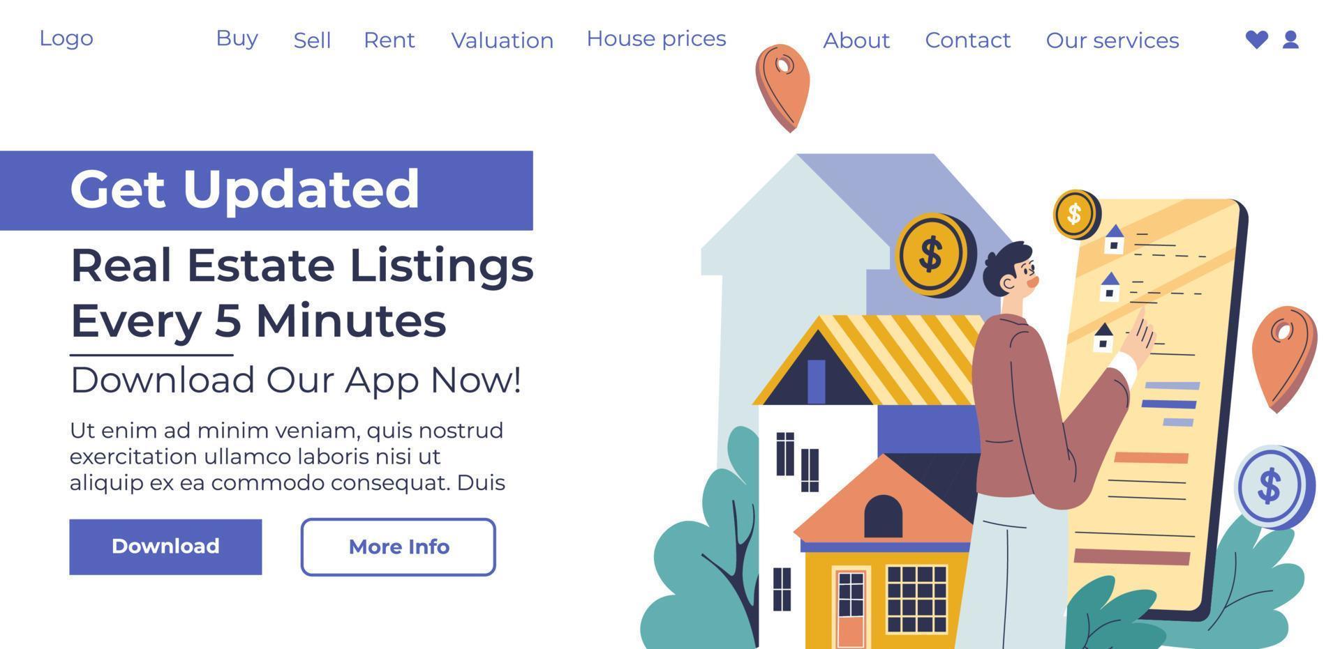 Real estate listings updated application website vector
