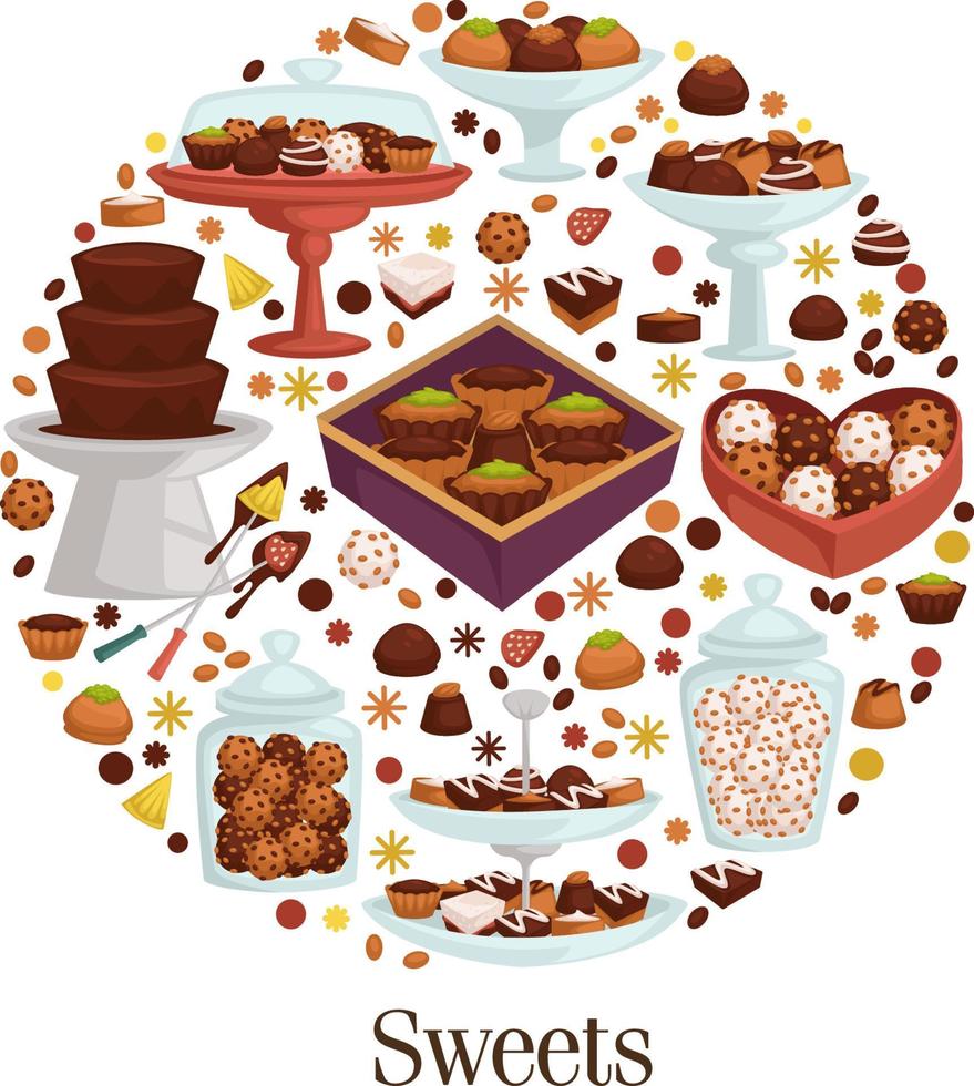 Sweets in bakery shop or candy store, cookies vector