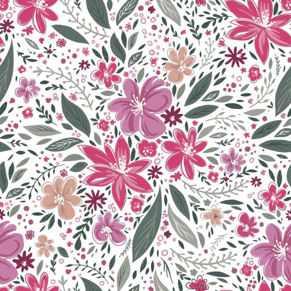 Blooming flower seamless pattern, flourishing vector