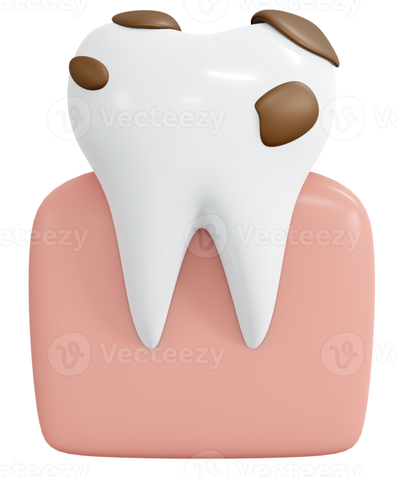 3D Rendering tooth with food stain in between icon cartoon style. 3D Render illustration. png