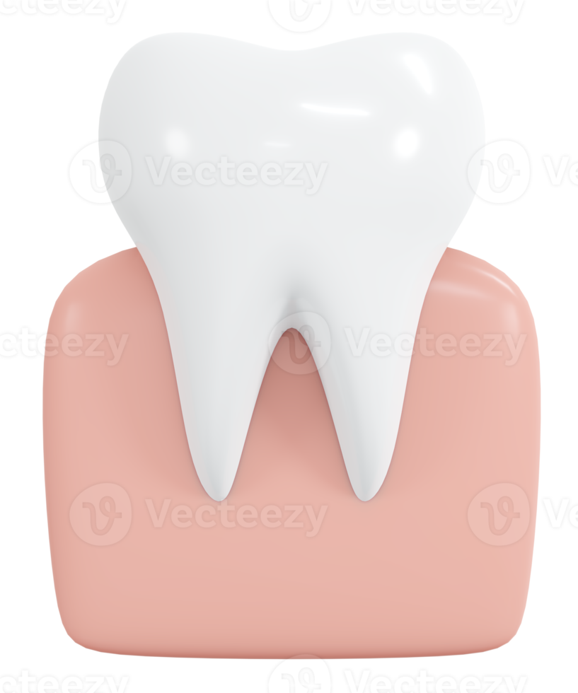 3D-Rendering gesunder Zahn mit Zahnfleisch-Symbol im Cartoon-Stil. 3D-Darstellung. png