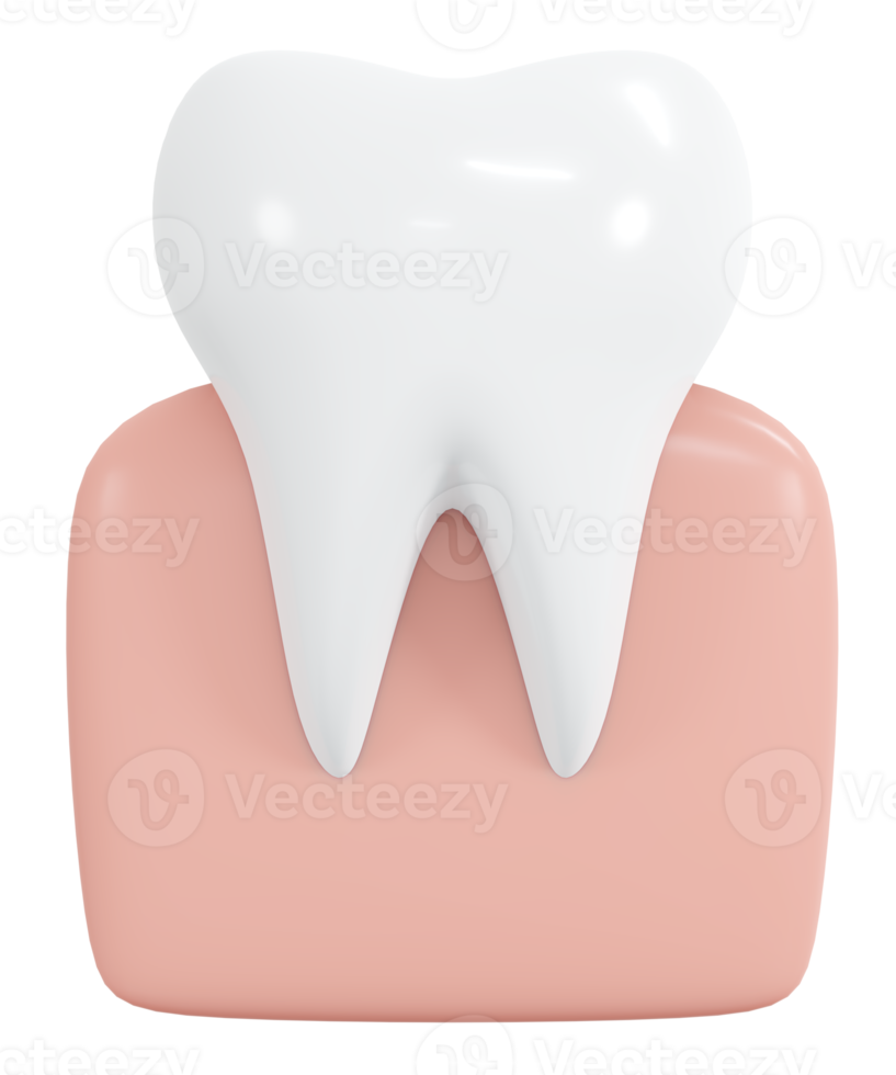 3d renderizado diente sano con estilo de dibujos animados de icono de encía. Ilustración de procesamiento 3d. png