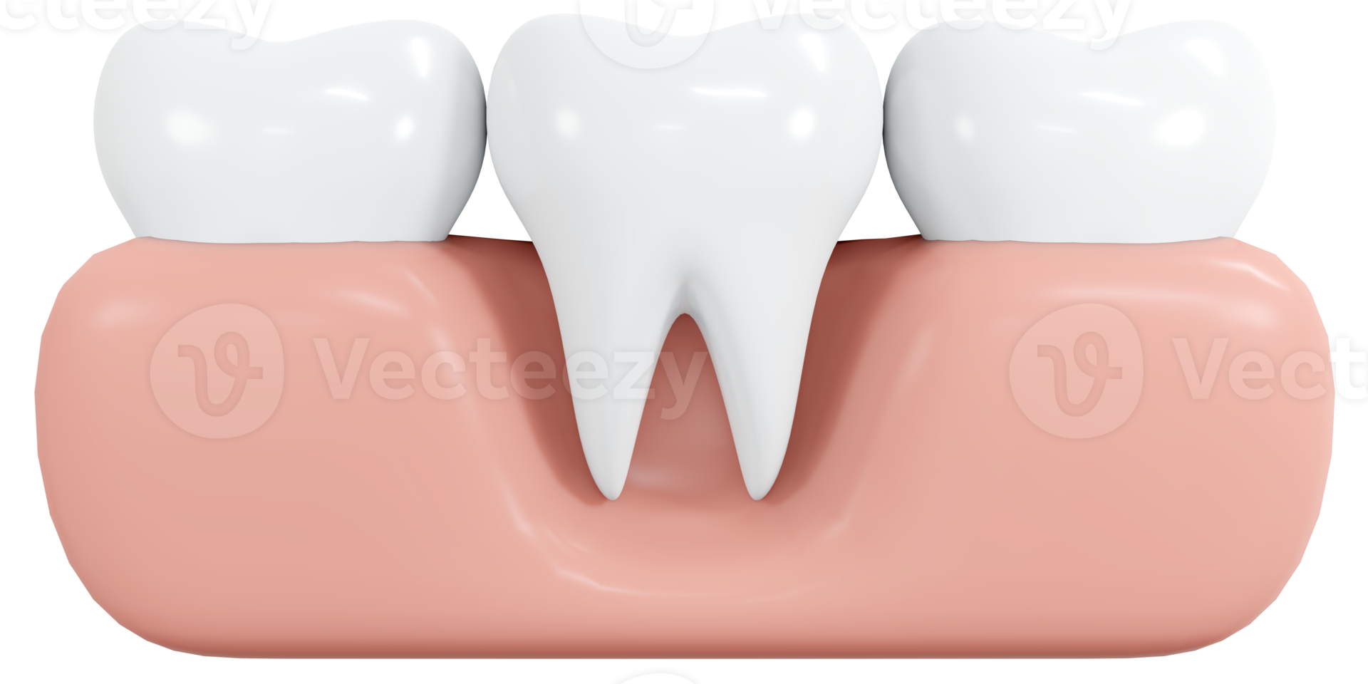 Dentes saudáveis de renderização 3D com estilo de desenho animado de ícone de goma. ilustração de renderização 3D. png