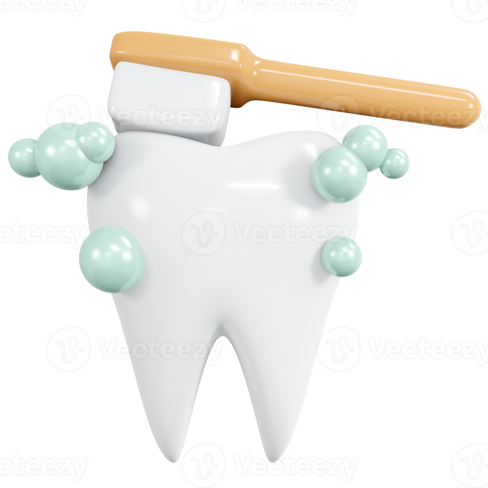 3D Rendering brushing tooth icon cartoon style. 3D Render illustration. png