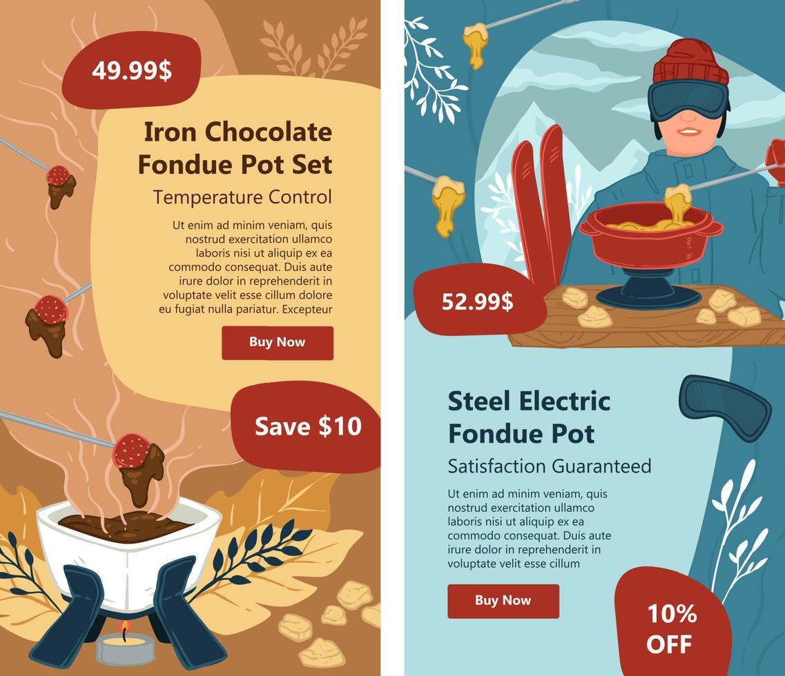 Iron chocolate fondue or steel electric pot set vector