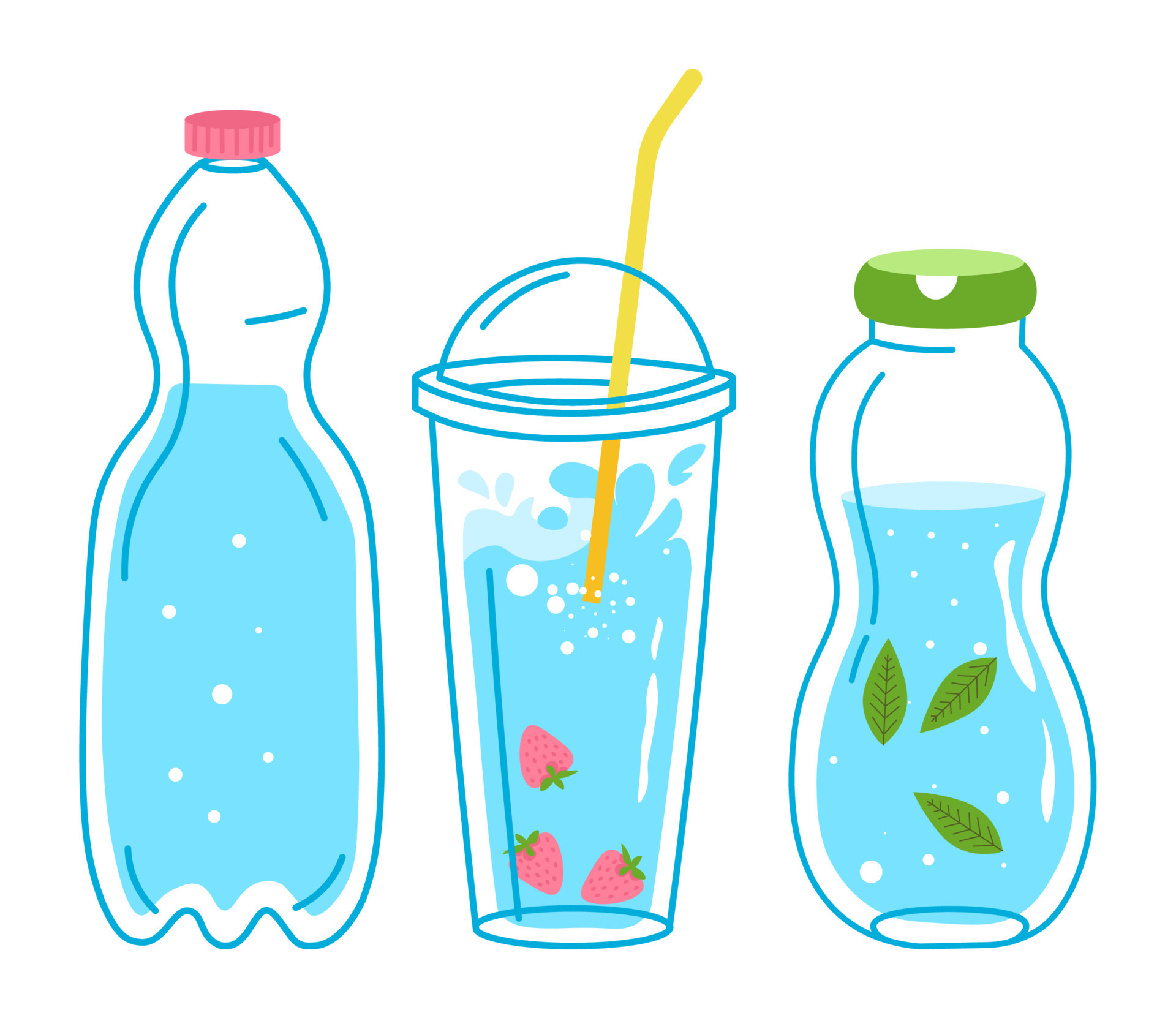 Strawberry and mint herb in water, mineral vector 17743483 Vector Art