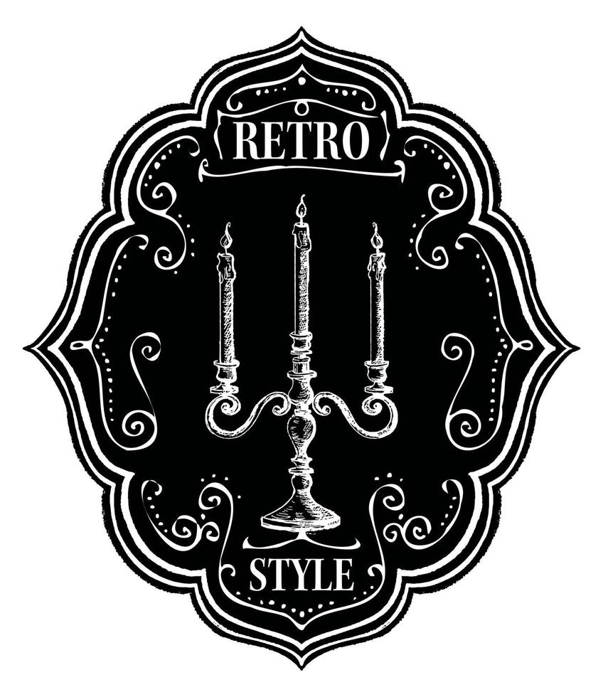 etiqueta de estilo retro, emblema de tiza con candelabro vector