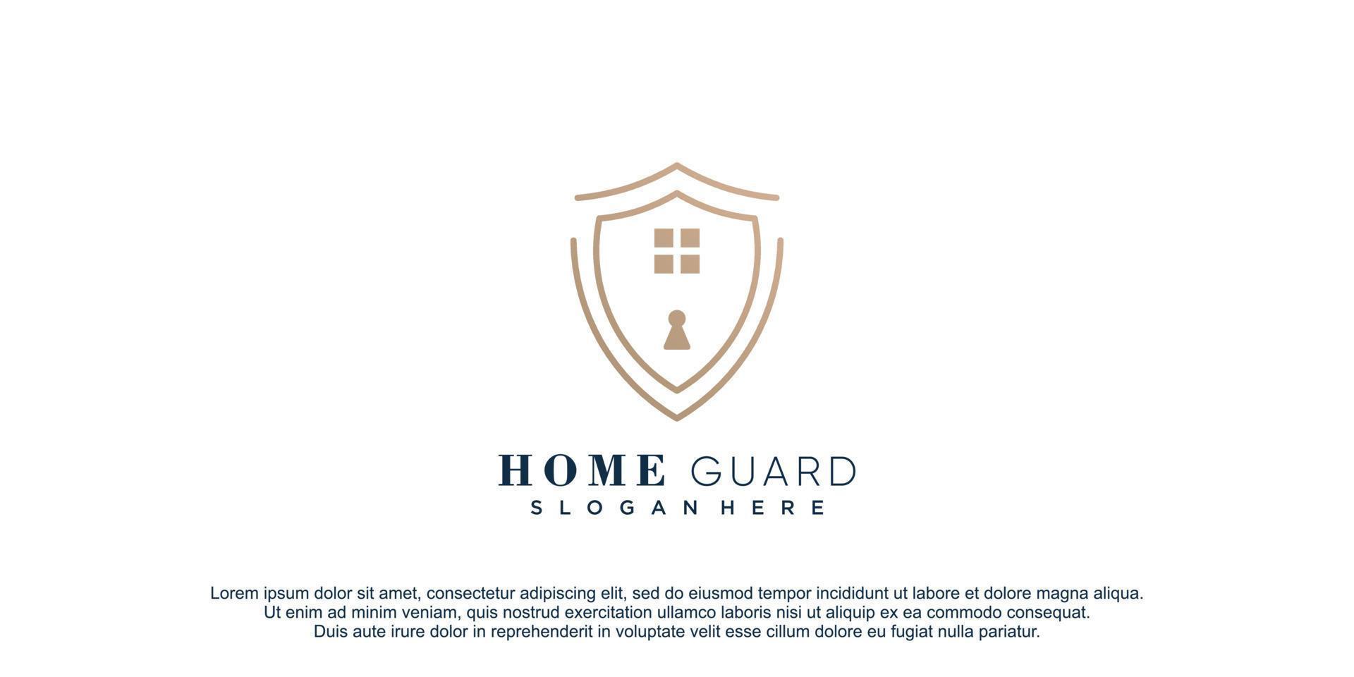 logotipo de seguridad en el hogar con ilustración de icono de vector de diseño lineal creativo