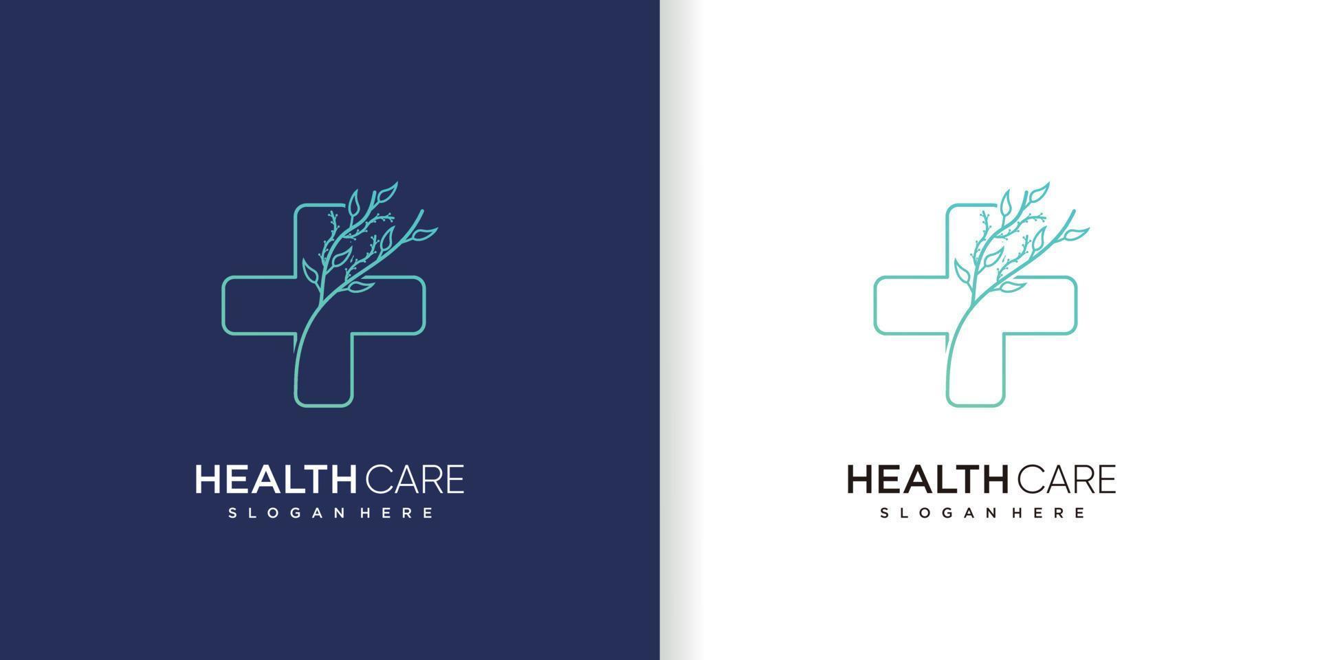 logotipo médico con ilustración de vector de icono de diseño de elemento floral